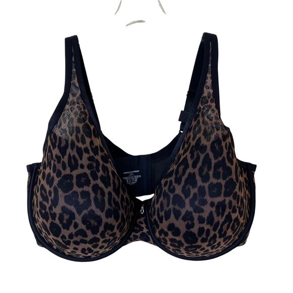 Curvy Couture NWT 40H Sheer Mesh Plunge T-Shirt Bra in Designer Leopard Print - Picture 2 of 16